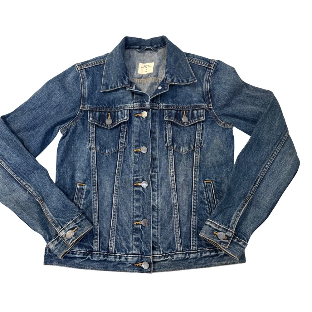 Gap 1969 Womens Small Denim Jacket Medium Wash Rainbow Logo Embroidered Cotton